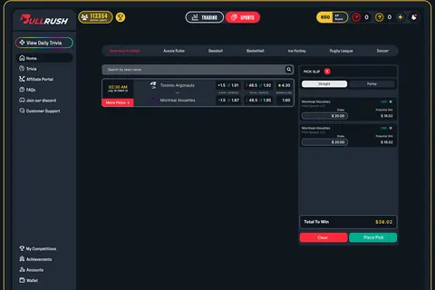 BullRush platform UI redesign, Competition platform for trading & sports picks